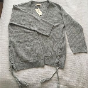 Cozy gray cardigan with lace up sides